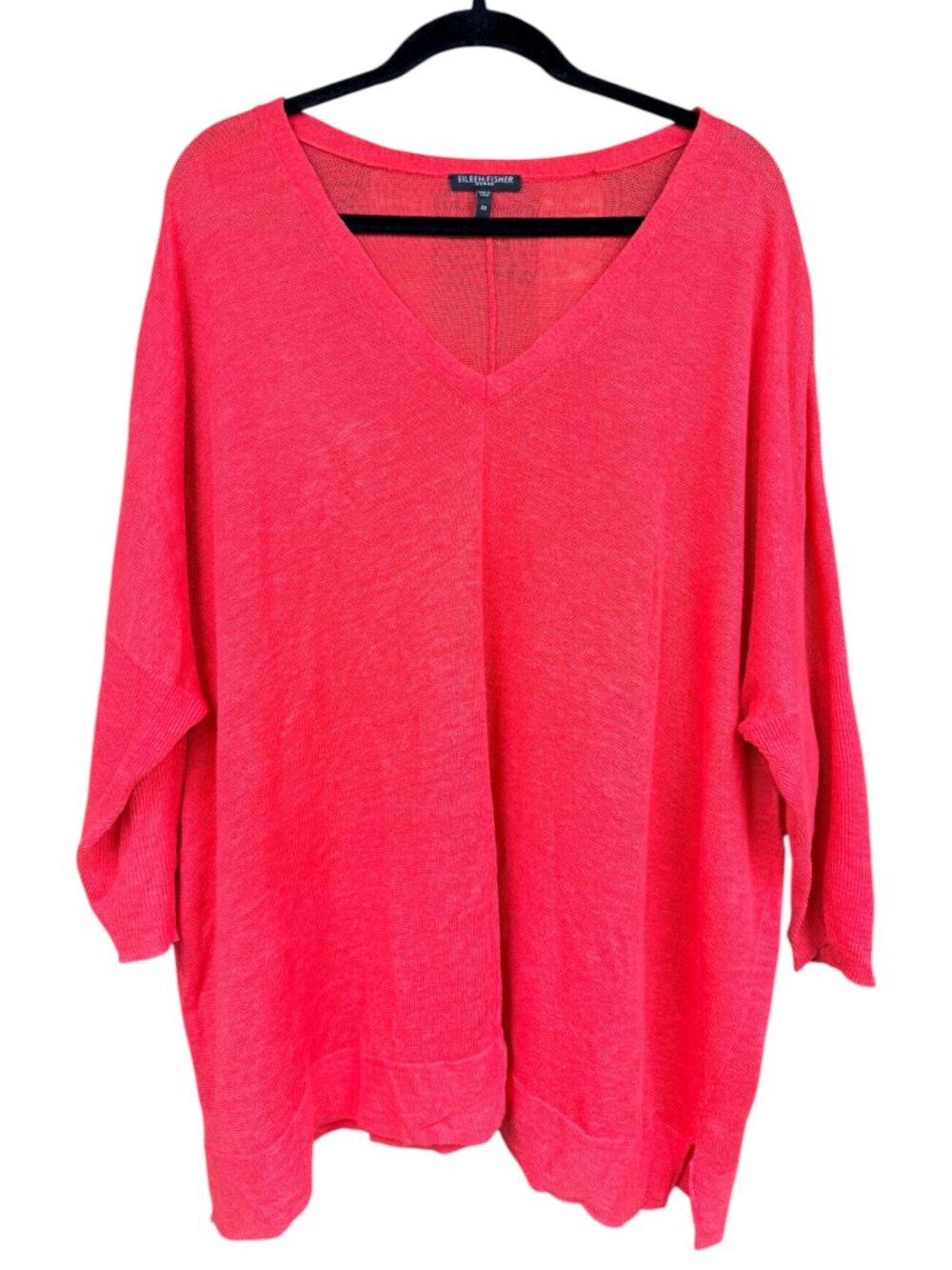 EILEEN FISHER | Linen Dolman Sleeve V-Neck Sweater | Flame | Size 2X